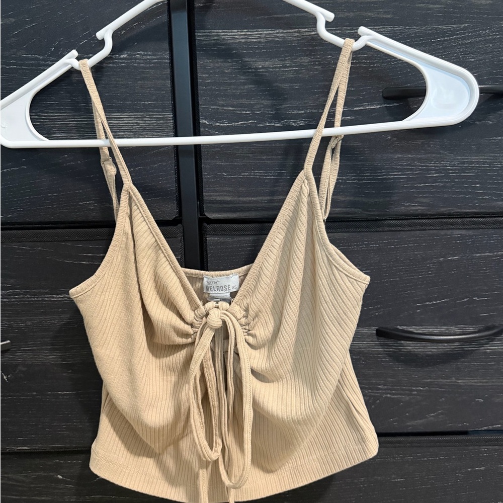 Wild Fable Cream Ribbed Tie-Front Cami